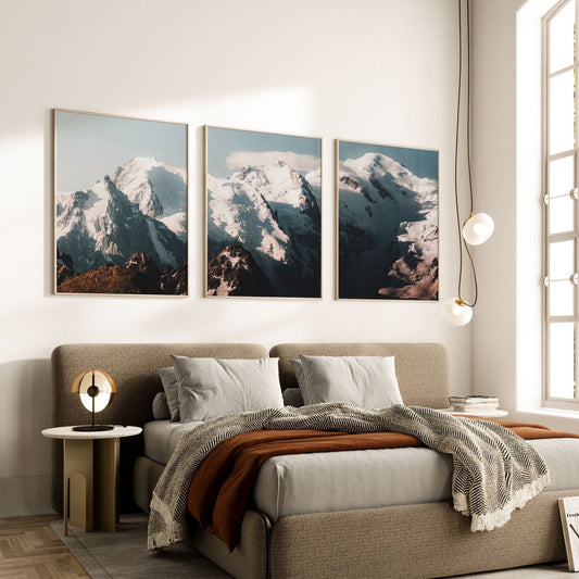 Mont Blanc Massif, Mountain Triptych Wall Art – Landscape Photography Print - Chamonix Prints