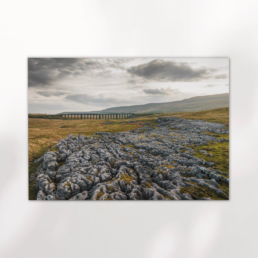 Yorkshire Dales landscape print with Ribblehead Viaduct and rocky foreground