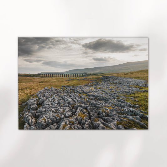 Yorkshire Dales landscape print with Ribblehead Viaduct and rocky foreground