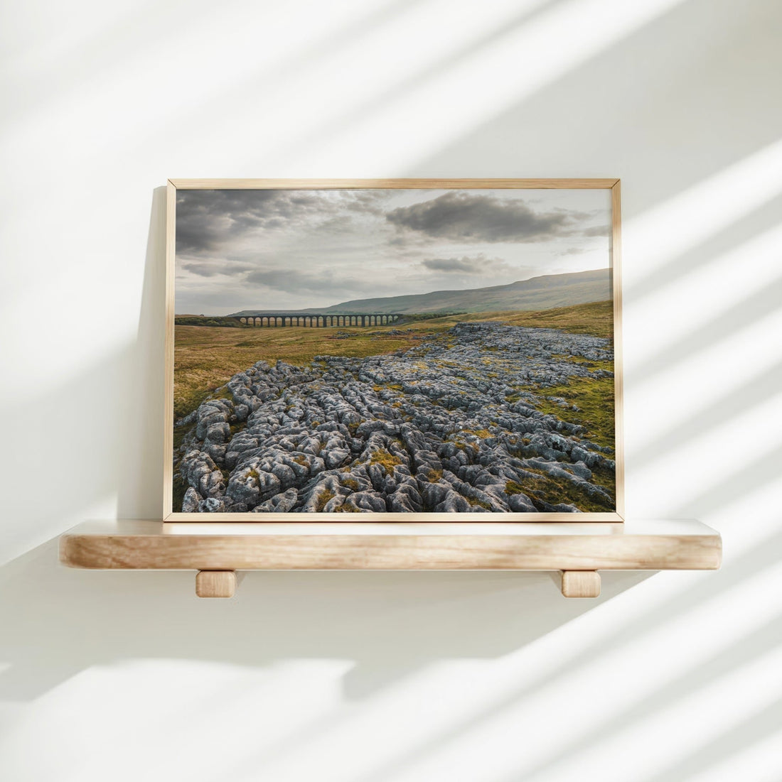 Yorkshire Dales Ribblehead Viaduct wall art print on shelf in bright room