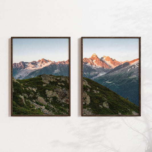 Aiguille du Chardonnet wall art in modern wooden frame on a minimalistic white shelf