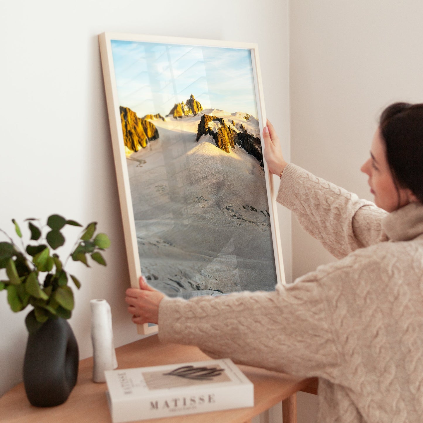 Aiguille du Midi wall art print with a stunning sunrise view over the Chamonix valley.