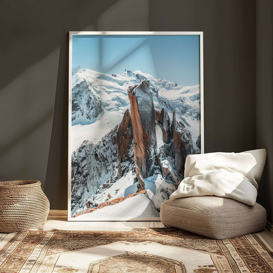 Aiguille du Midi mountain print with climbers on snow ridge