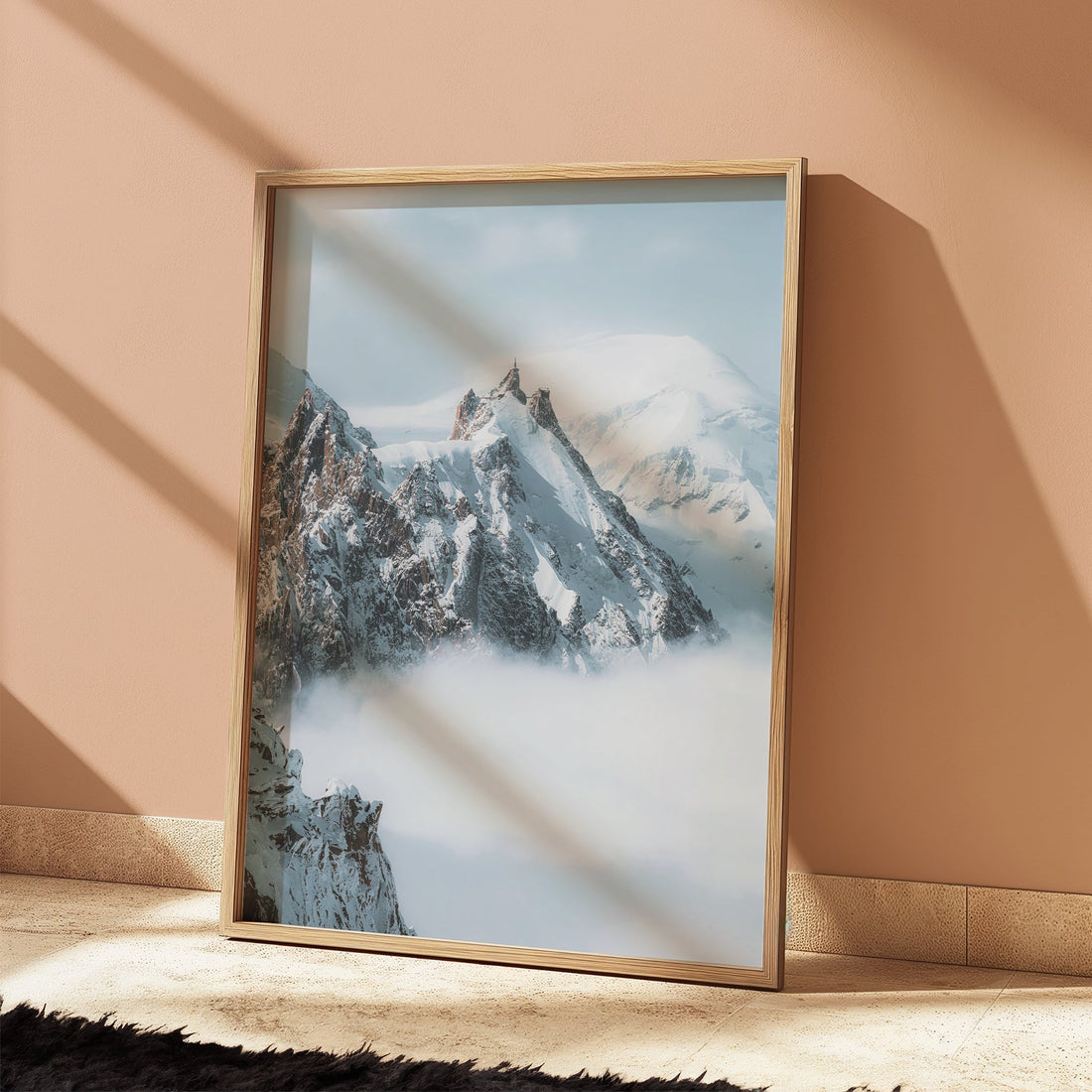 Aiguille du Midi skyline print with breathtaking views of rugged mountain ridges and glacial terrain.