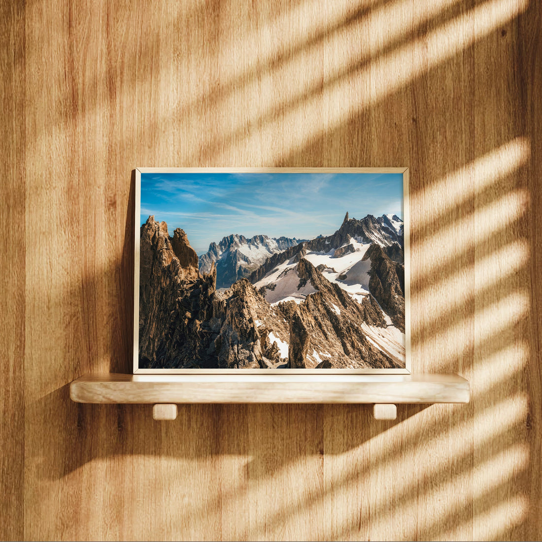 Wall art print with a mountaineer's perspective of Aiguille d’Entrèves and surrounding alpine terrain in Chamonix.