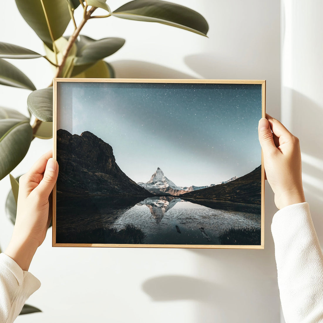 Captivating alpine glacier peak photography print showcasing the iconic Matterhorn mirrored in Riffelsee.