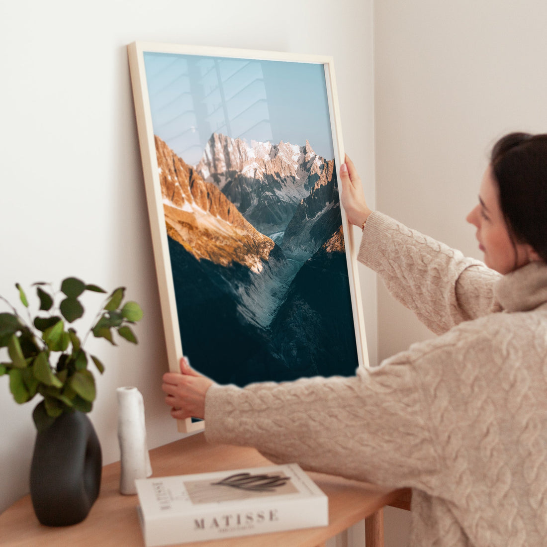 Scenic Alpine glacier valley landscape wall art print capturing the grandeur of the Mer de Glace and surrounding peaks.