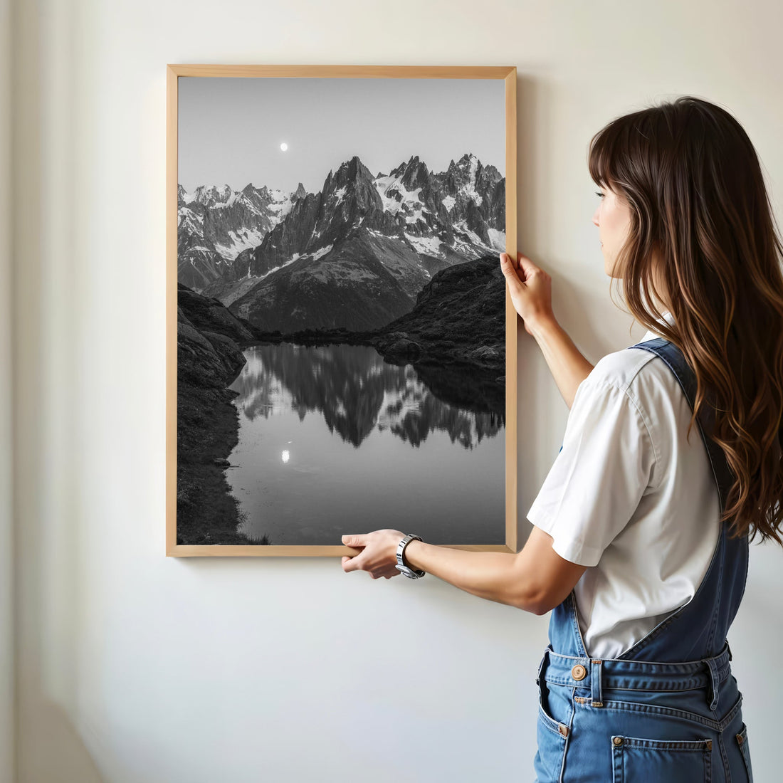 Fine art photography print of an alpine lake with breathtaking mountain reflections in the French Alps.