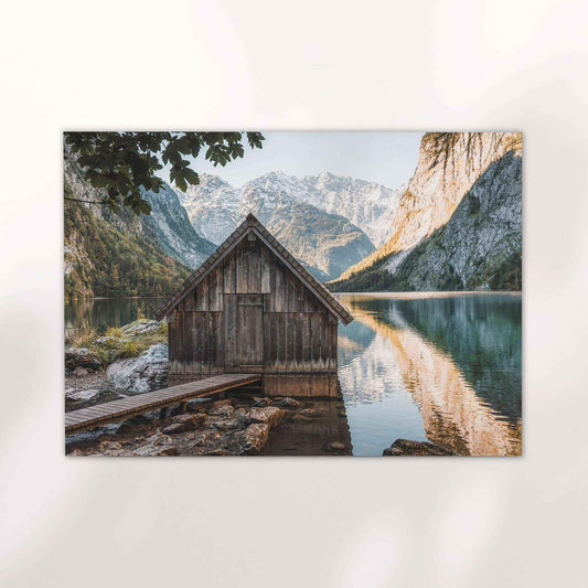 Tranquil lake cabin in the Bavarian Alps at Obersee