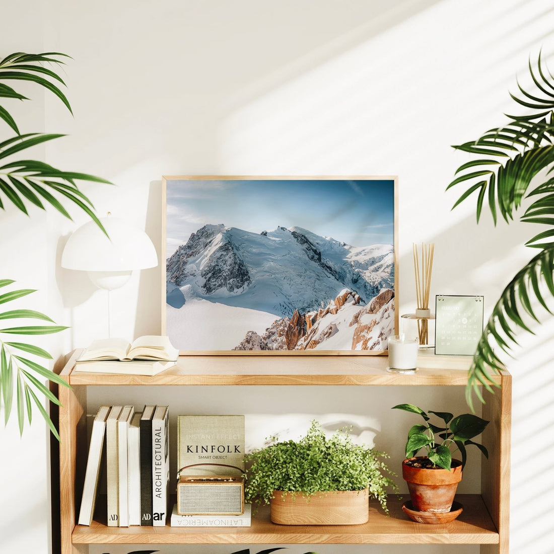 Scenic alpine snow view of Mont Blanc massif and rocky Cosmiques Arête near Chamonix, France.
