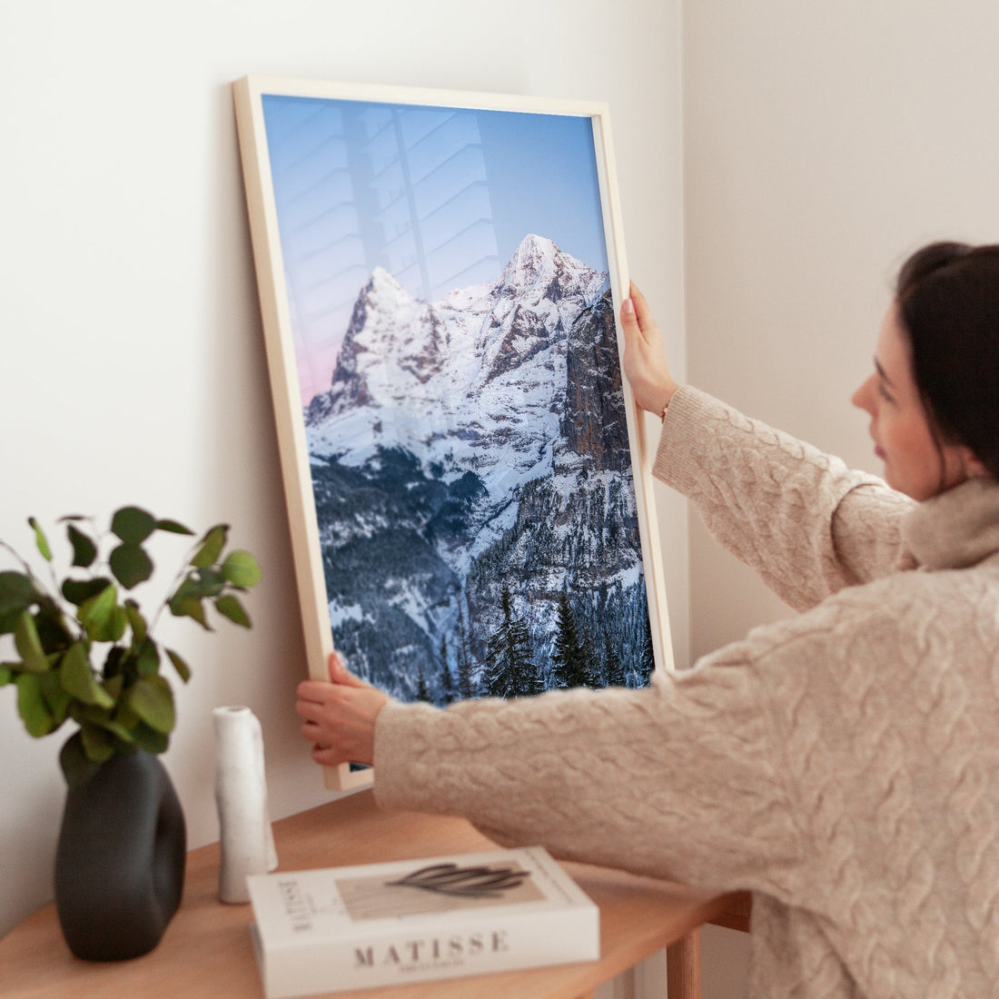 A stunning alpine sunset over the Eiger and Mönch mountains, captured in this fine art landscape print.