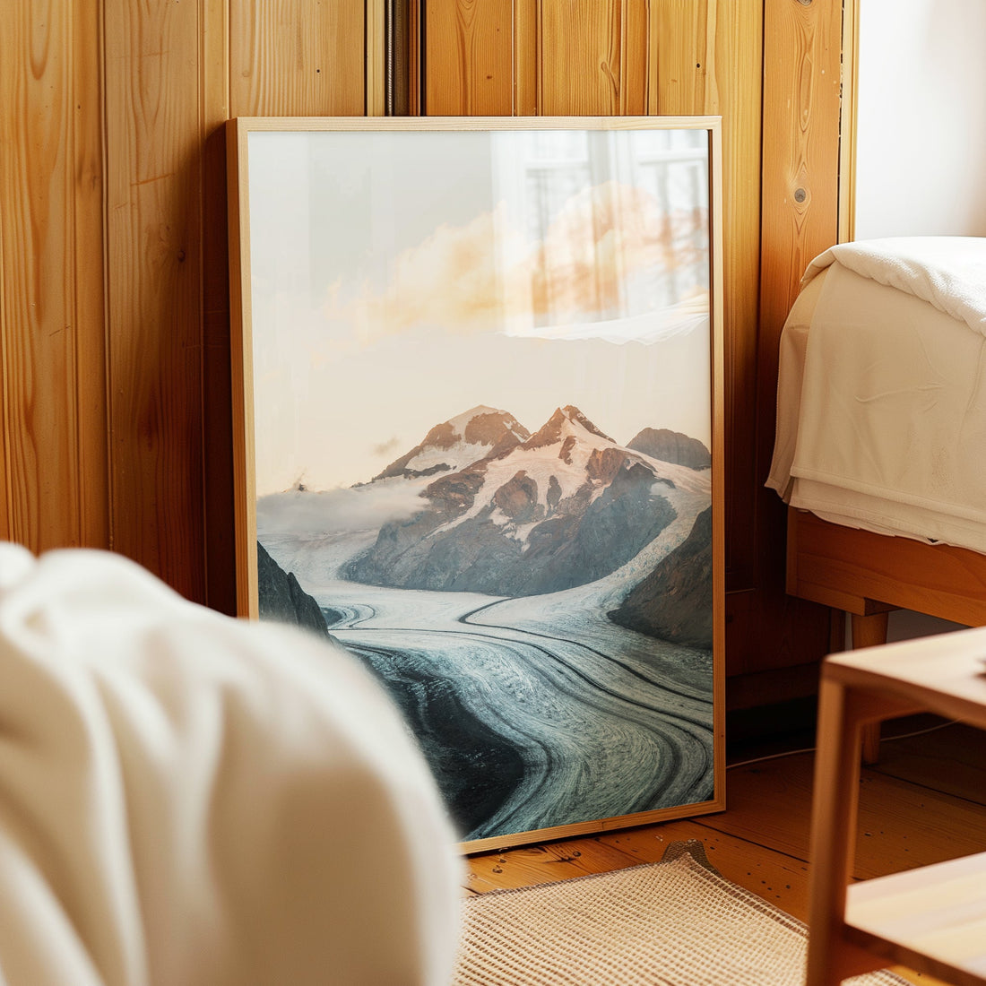 Beautiful wall art print capturing the icy curves of the Aletsch Glacier in Switzerland.