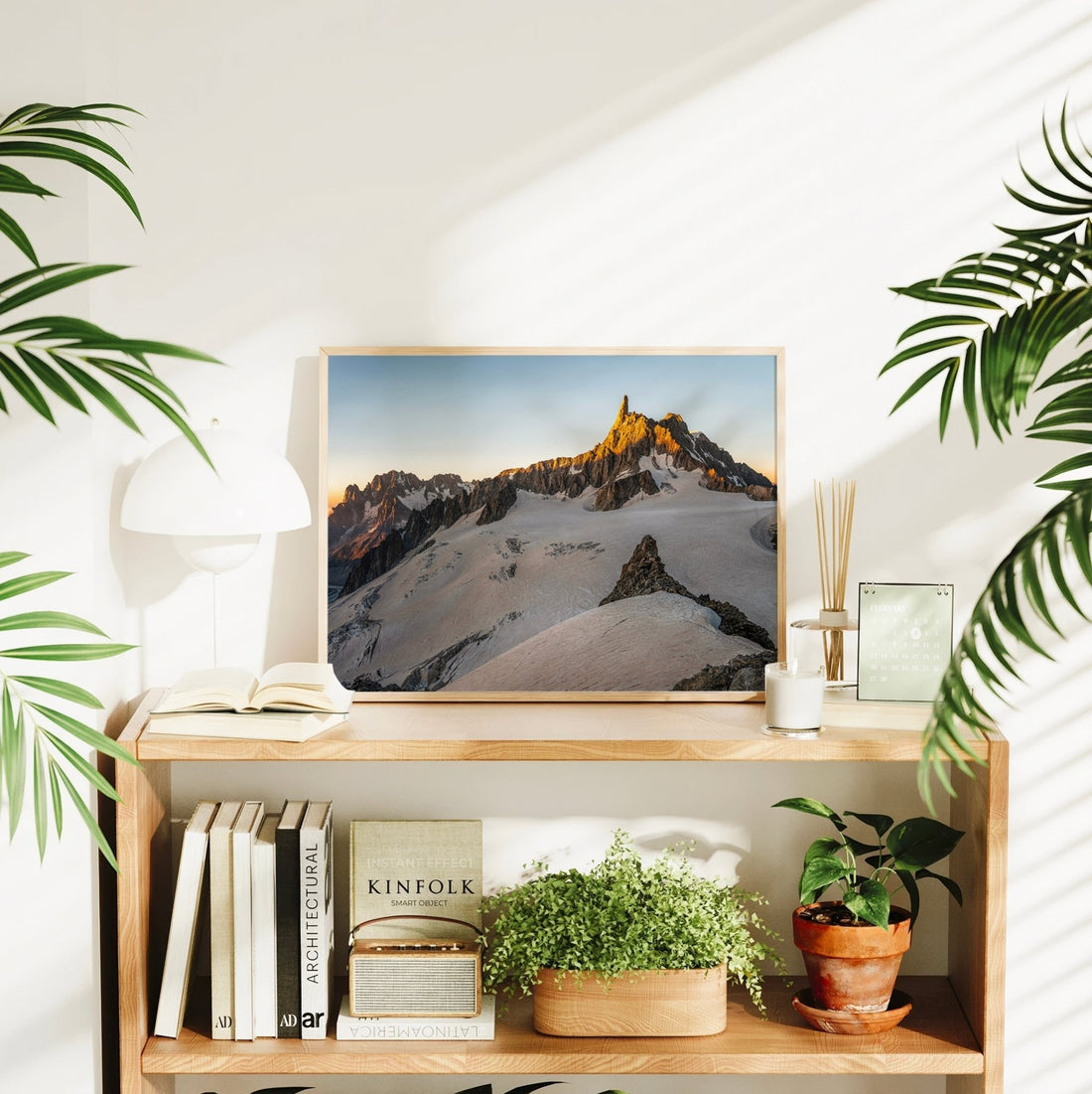 Landscape photography print of the Alps featuring Dent du Géant and a glacier under sunrise skies.