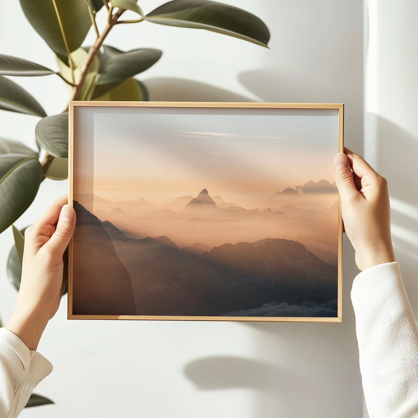 Sunrise poster of the Alps featuring layers of mountain ridges and the iconic Matterhorn in the distance.