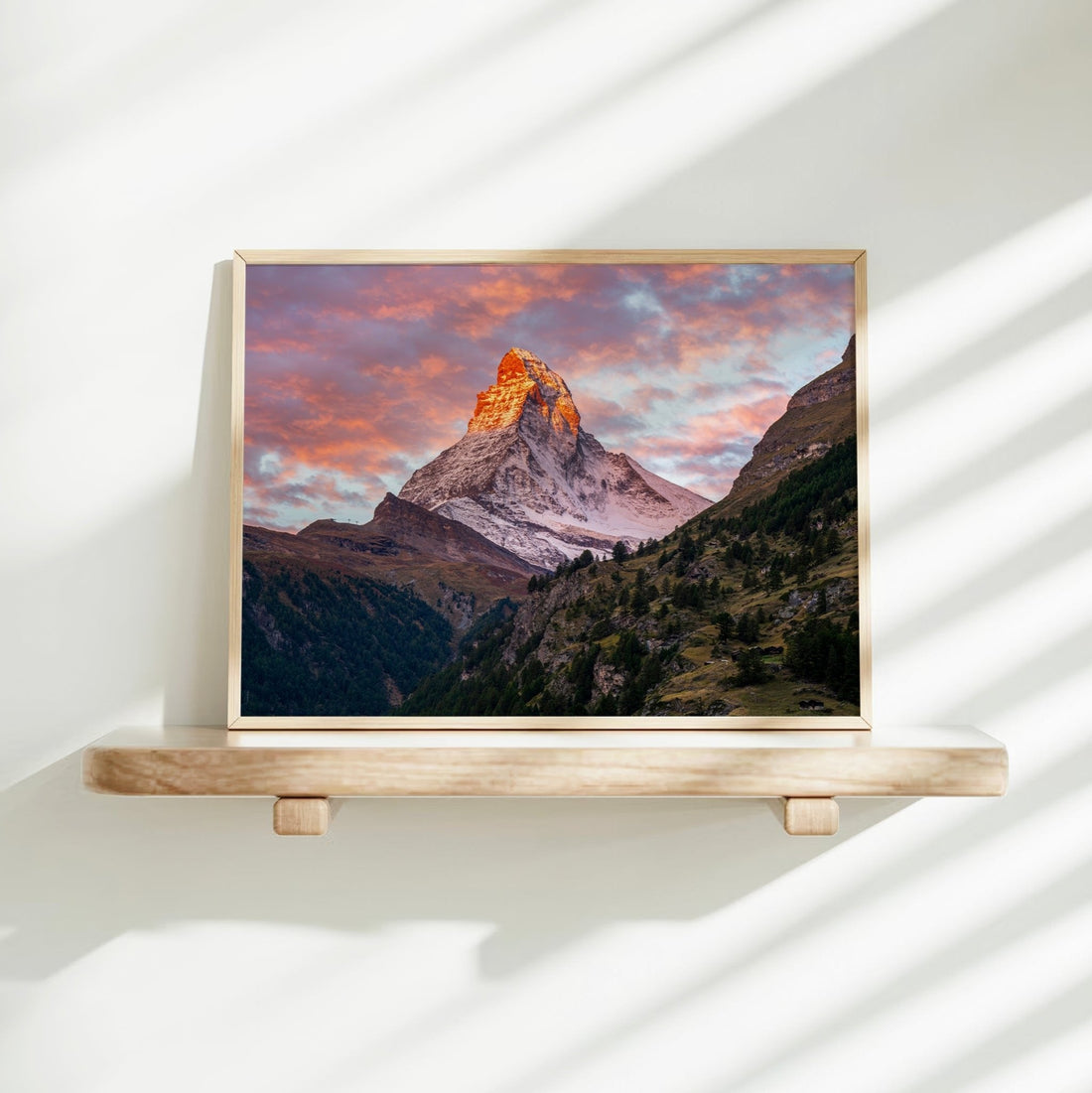 Fine art photography print of the Swiss Alps with the Matterhorn basking in sunset light.