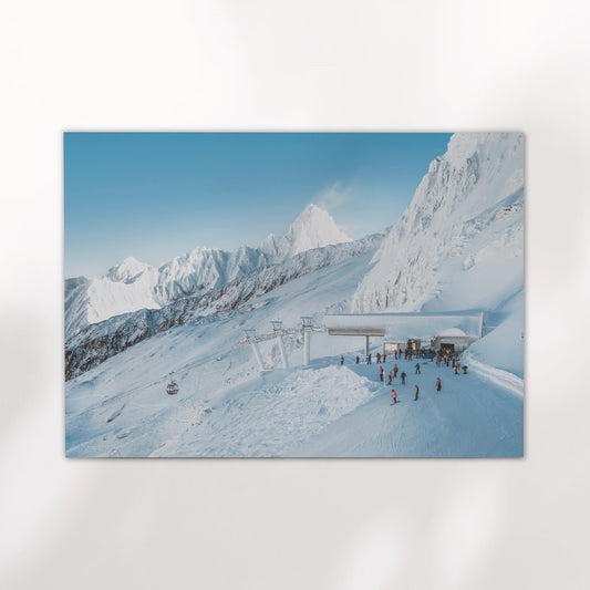 Fine art landscape print of a snowy ski lift scene in the French Alps at Bochard, perfect for winter decor lovers.