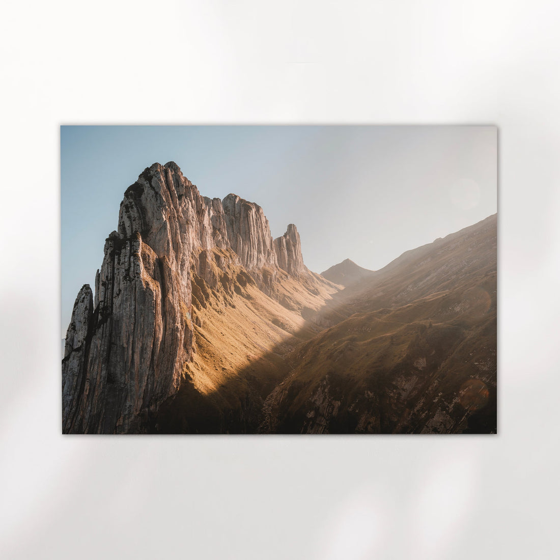 Striking mountain photography print of Saxer Lücke’s sharp rock formations in the Appenzell Alps.