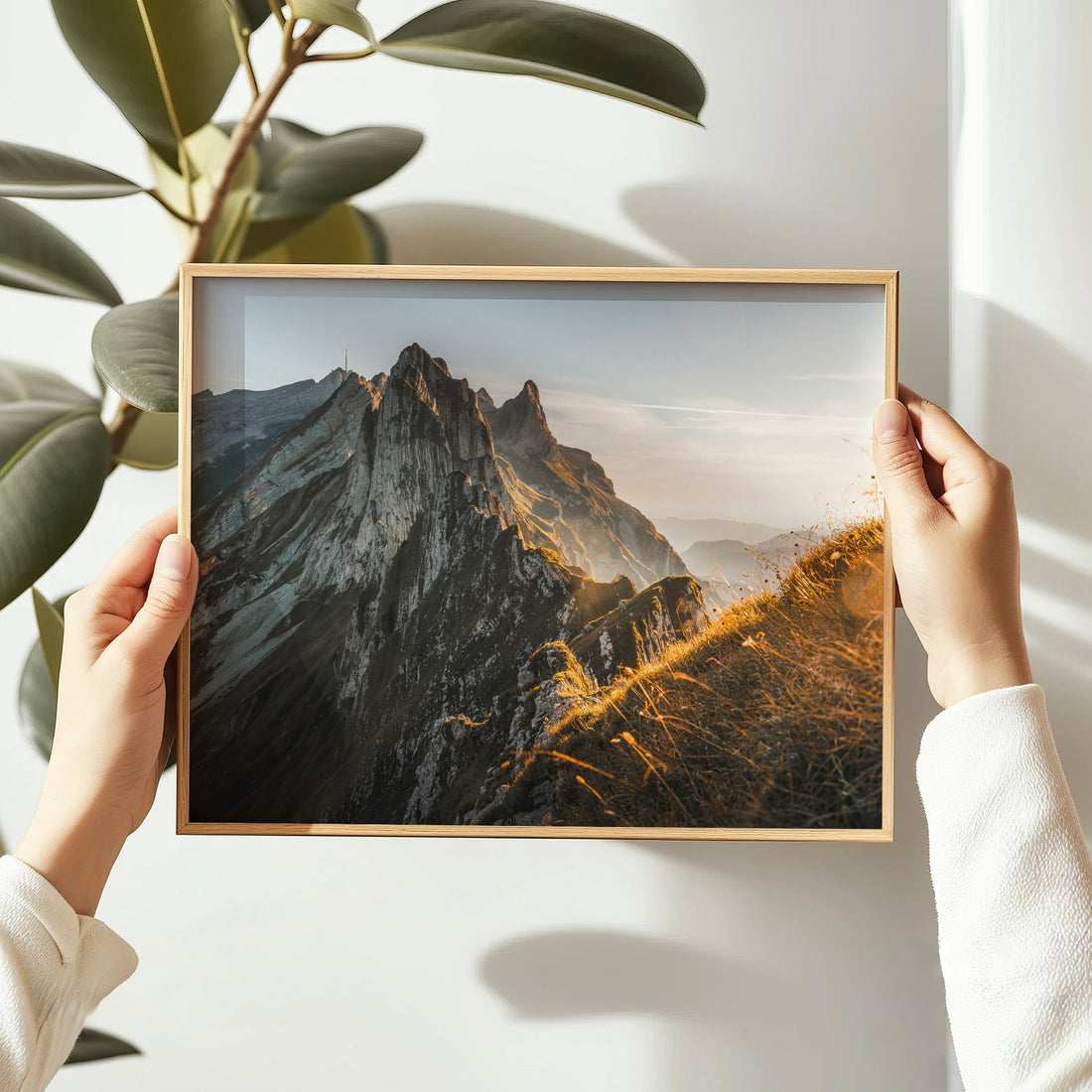 Breathtaking Appenzell mountain landscape print with Schäfler Ridge standing tall against a pastel sky.