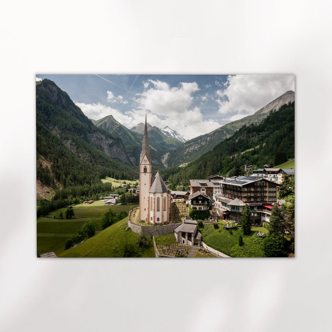 Scenic landscape print of Heiligenblut village surrounded by lush Austrian Alps