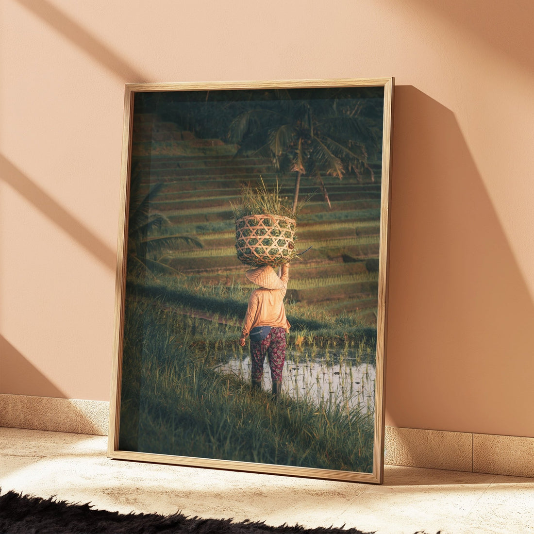 Jatiluwih Rice Fields photography wall print in warm toned room with shadows
