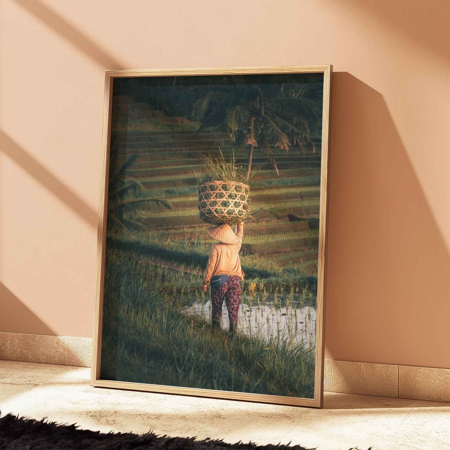 Jatiluwih Rice Fields photography wall print in warm toned room with shadows