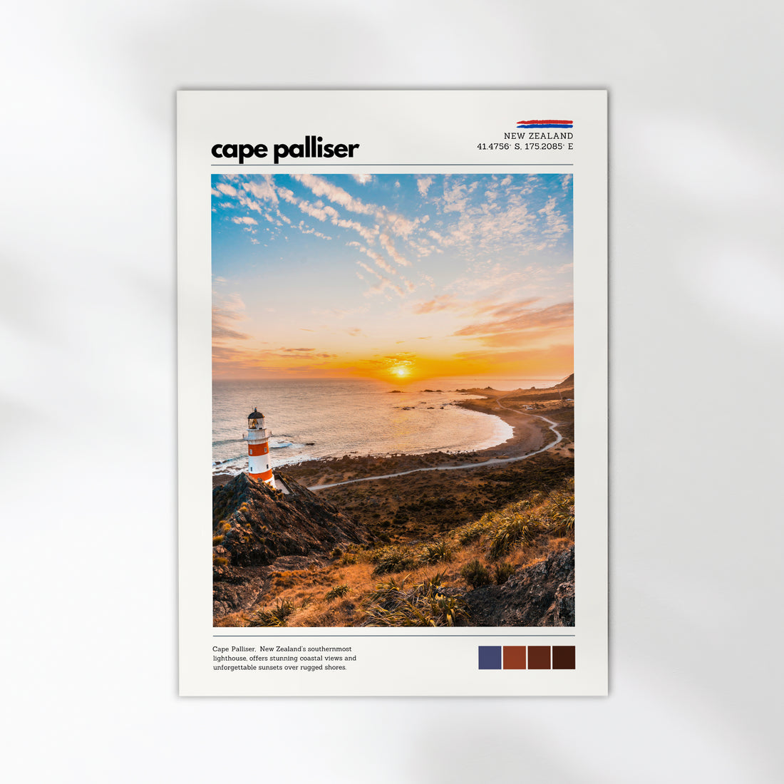 Cape Palliser lighthouse art print featuring a New Zealand coastal landscape