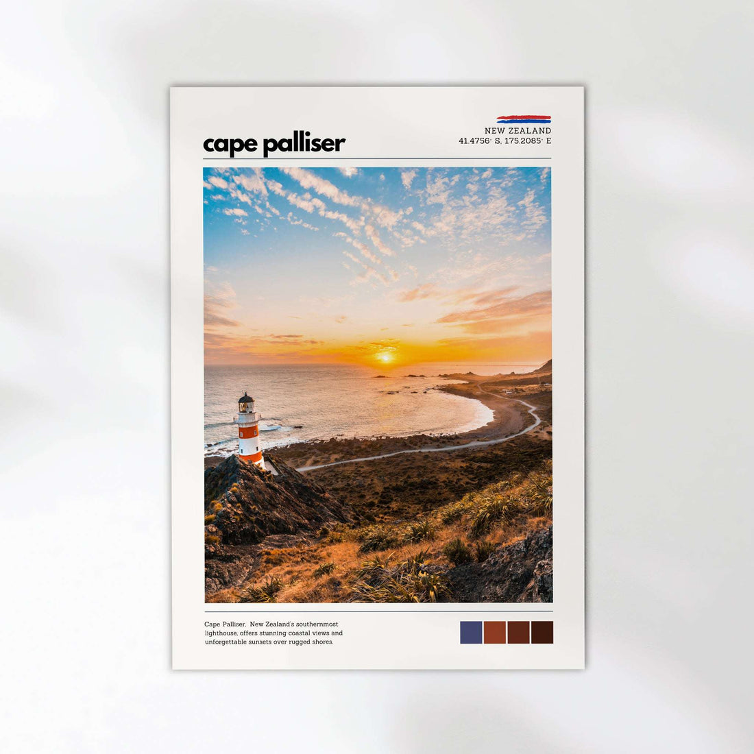 Cape Palliser lighthouse art print featuring a New Zealand coastal landscape