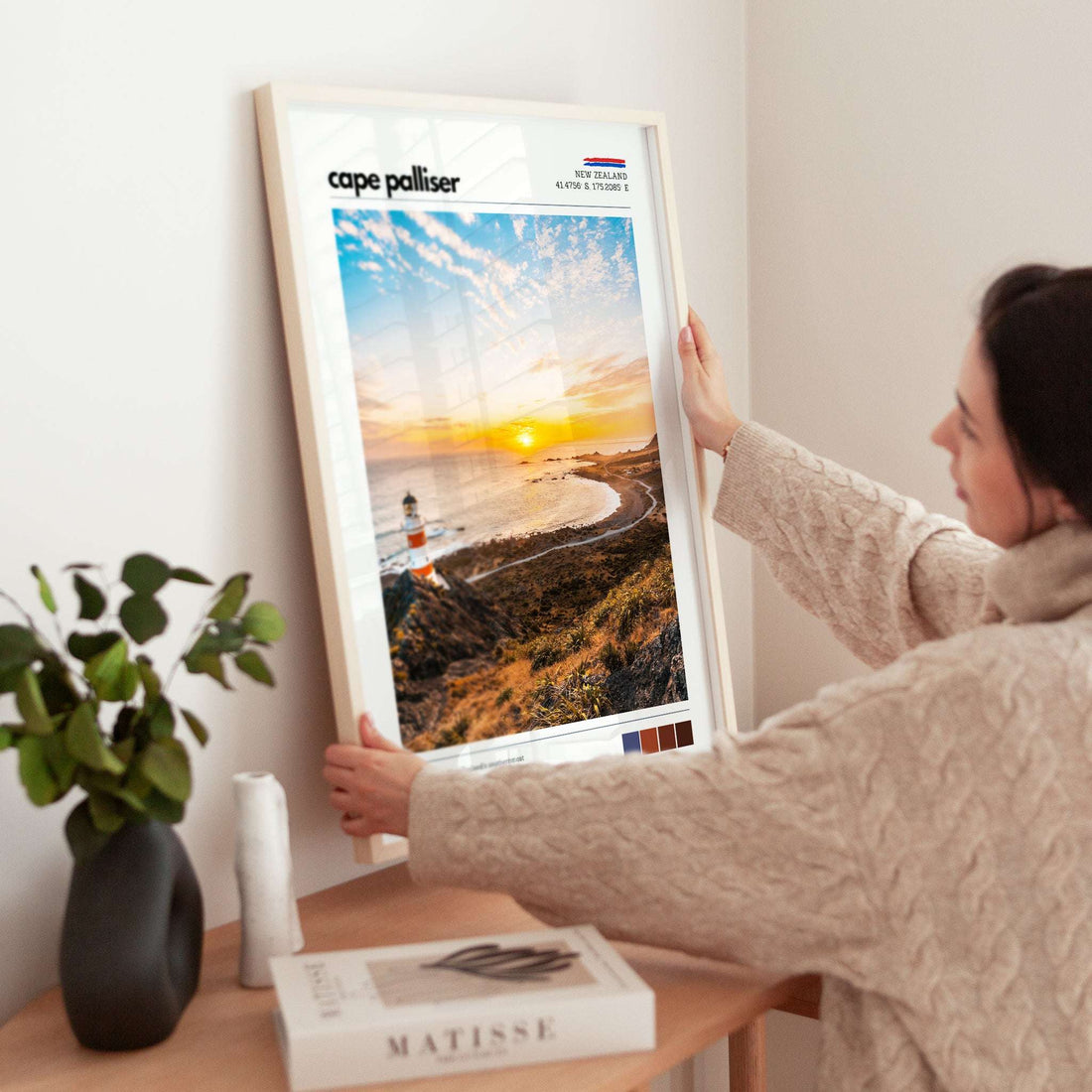 Close view of a Cape Palliser New Zealand wall art print in a home setting
