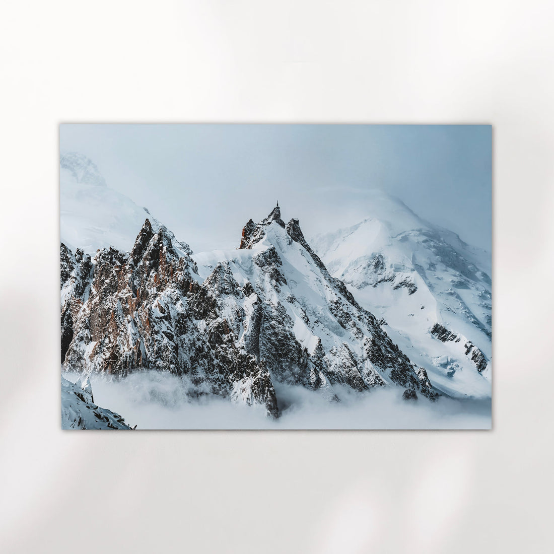 Fine art print of Aiguille du Midi summit against Mont Blanc backdrop