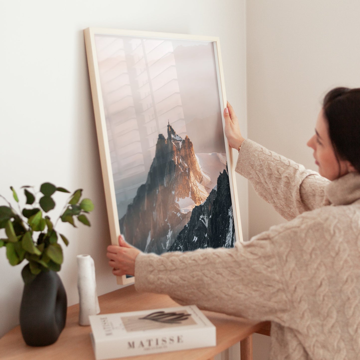 Scenic Chamonix photography print highlighting the rugged beauty of the Aiguille du Midi in soft light.