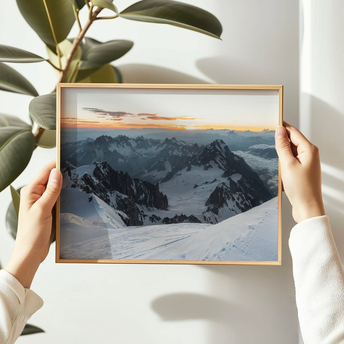 Minimalist Chamonix wall art featuring a panoramic view of Mont Blanc and surrounding alpine peaks.