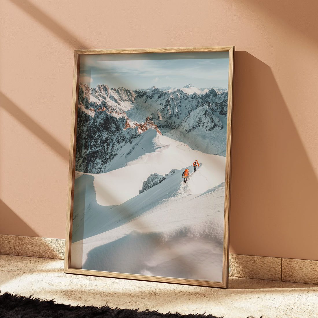 Scenic adventure wall art capturing a mountaineering expedition in the legendary Vallée Blanche.