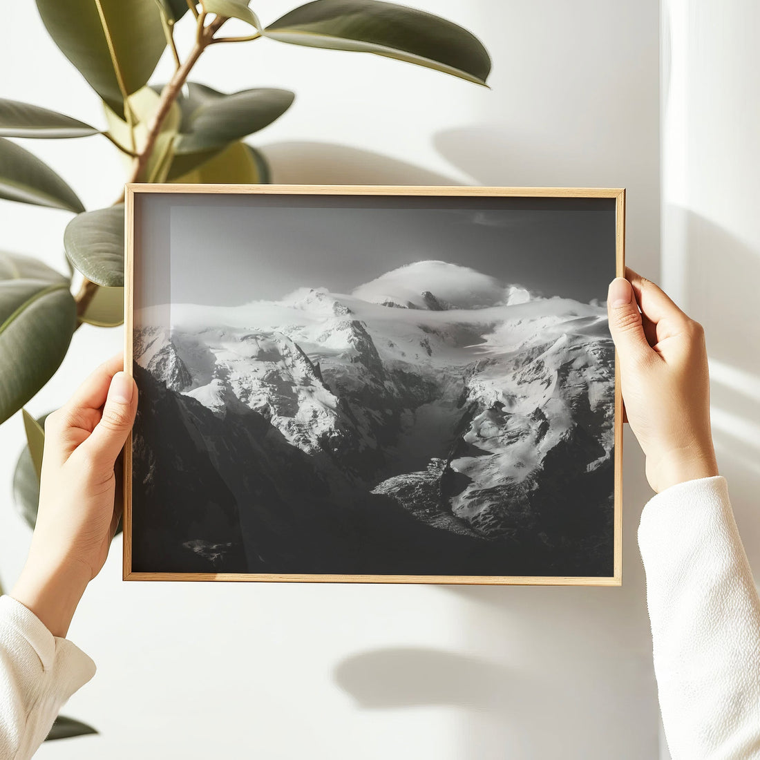 Dramatic Mont Blanc Massif glacier print with striking contrast of ice and rock, captured from Chamonix.