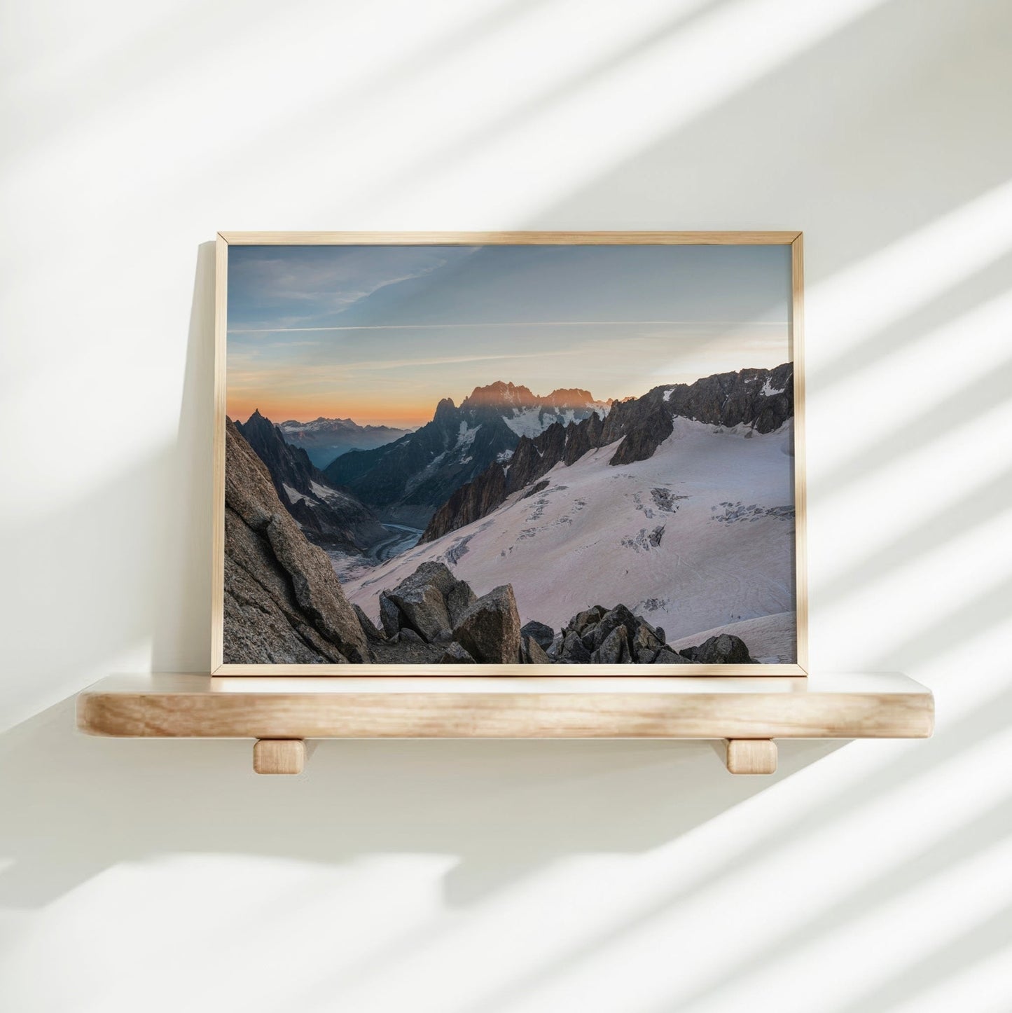 Chamonix glacier wall print featuring the sweeping Mer de Glace captured from a high alpine vantage point.
