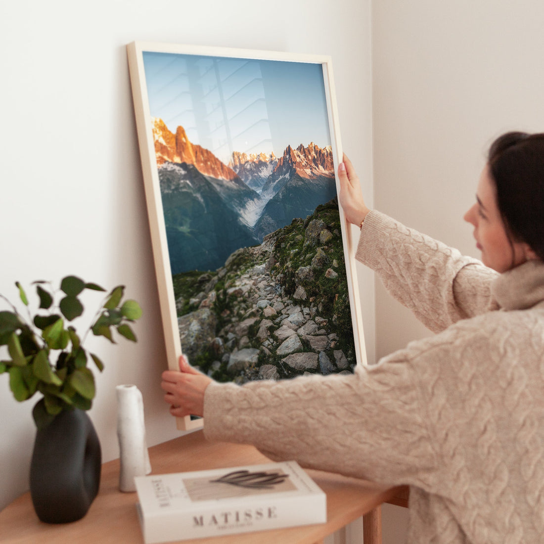 Stunning mountain photography print of a rocky trail winding through the Mont Blanc region.
