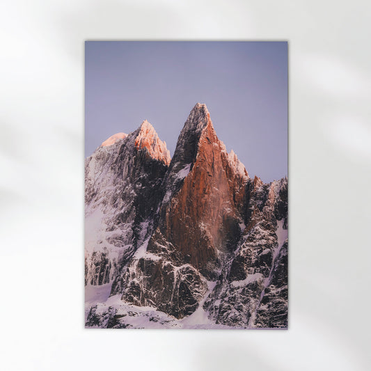 A breathtaking Chamonix photography print featuring the iconic Les Drus peaks in the French Alps.
