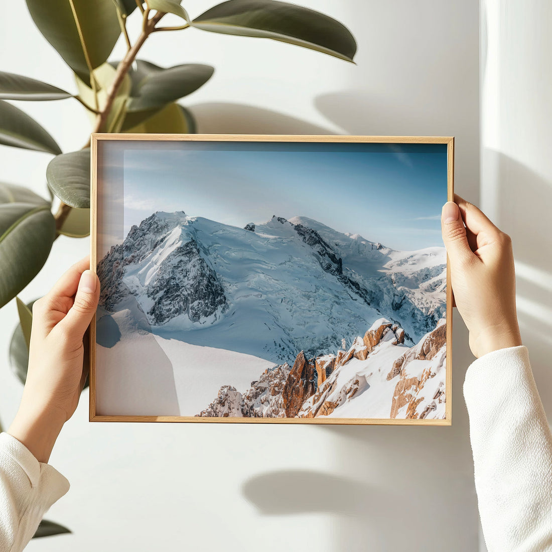 Chamonix mountain decor featuring the dramatic Cosmiques Arête and Mont Blanc glacier view.