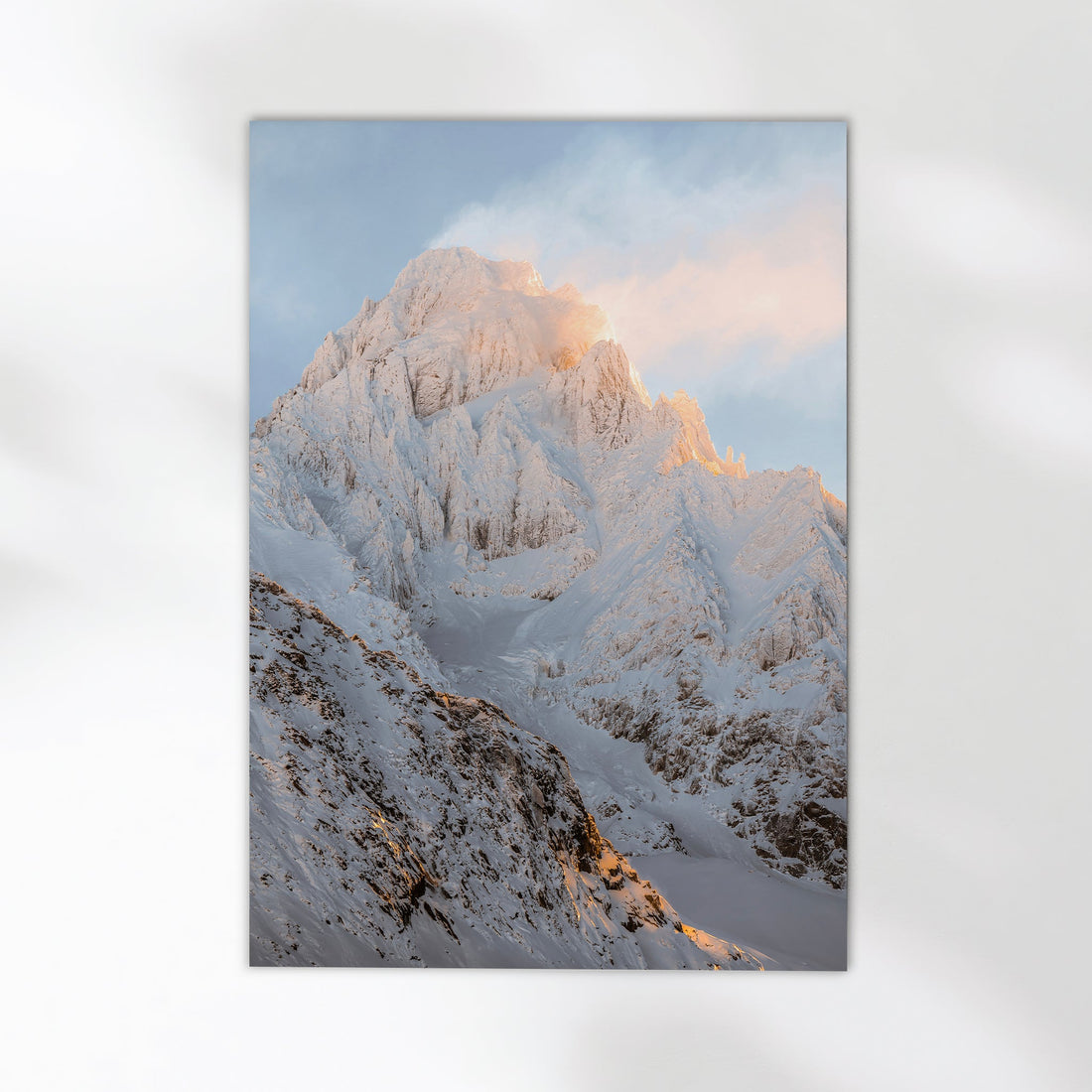 Fine art photography print of the snow-capped Aiguille du Chardonnet in the Mont Blanc Massif.