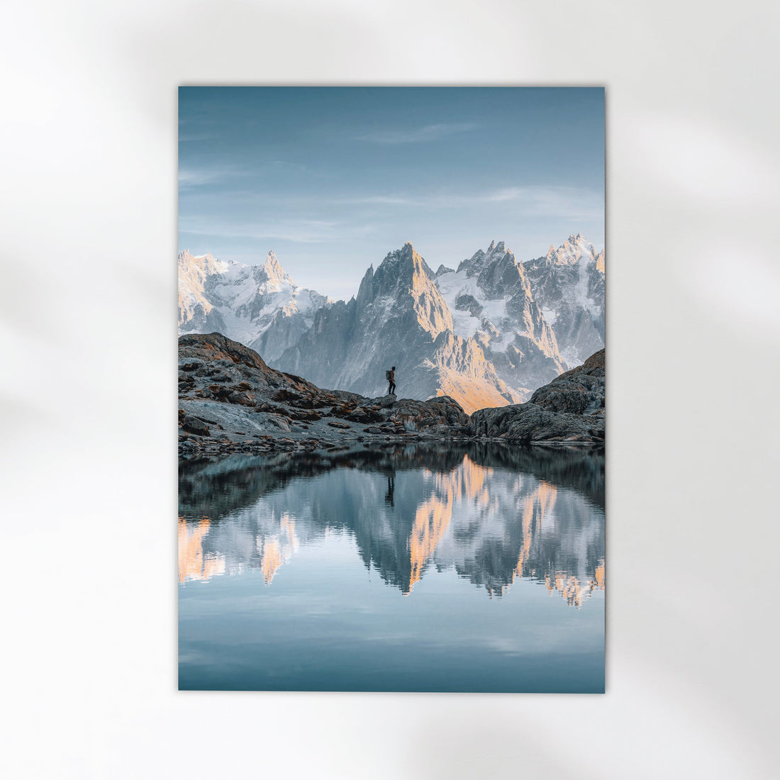 Breathtaking Chamonix mountain lake print capturing crystal-clear reflections of the French Alps.