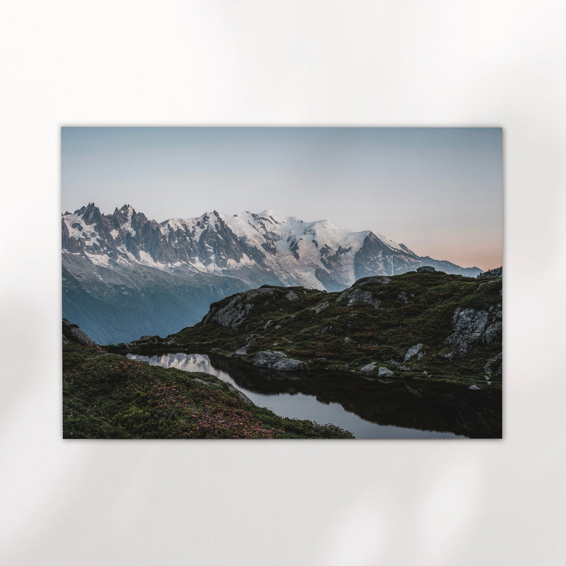 Chamonix mountain photo print capturing the dramatic peaks of the Mont Blanc Massif.