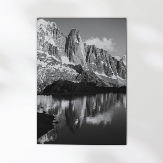 A breathtaking fine art print capturing the dramatic peaks of Les Drus in Chamonix, France.
