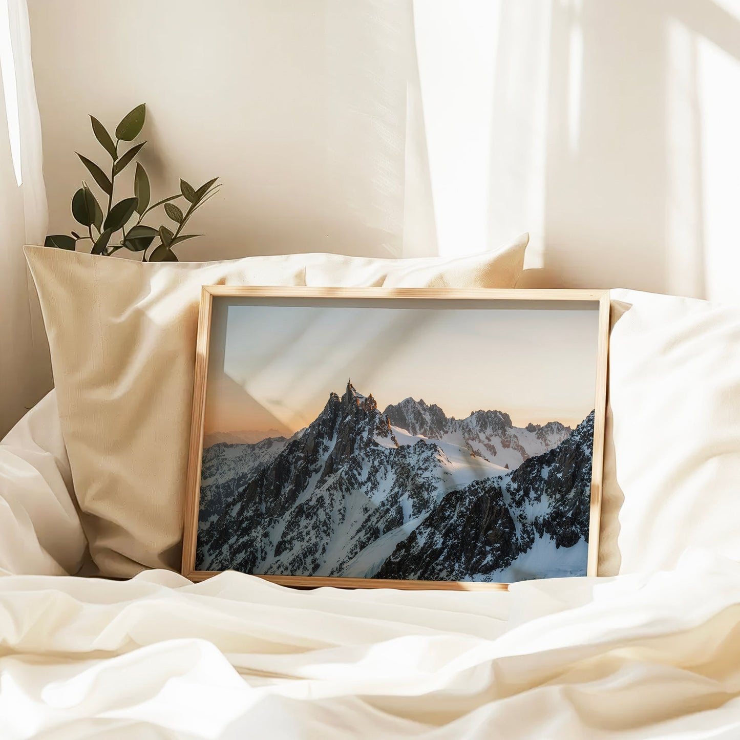 Chamonix winter wall art print featuring the dramatic alpine scenery of Aiguille du Midi during blue hour.