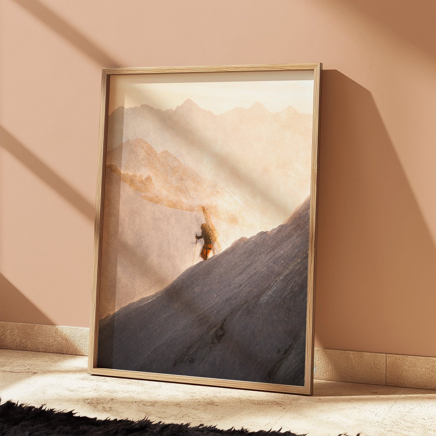 Chamonix winter expedition wall art showcasing mountaineers battling the elements on a snowy ascent.