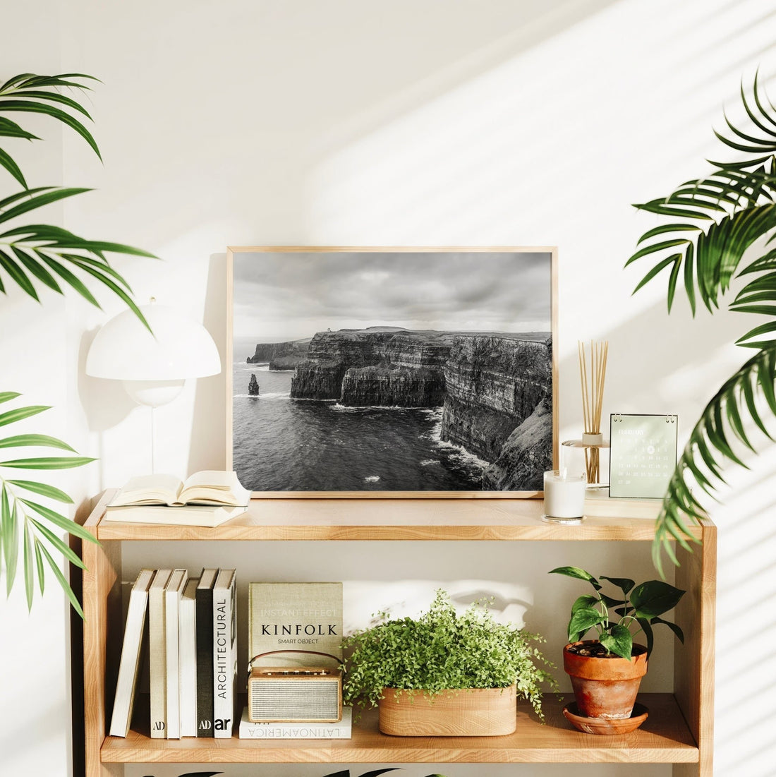 Irish cliffs and Atlantic coast wall art with soft interior lighting