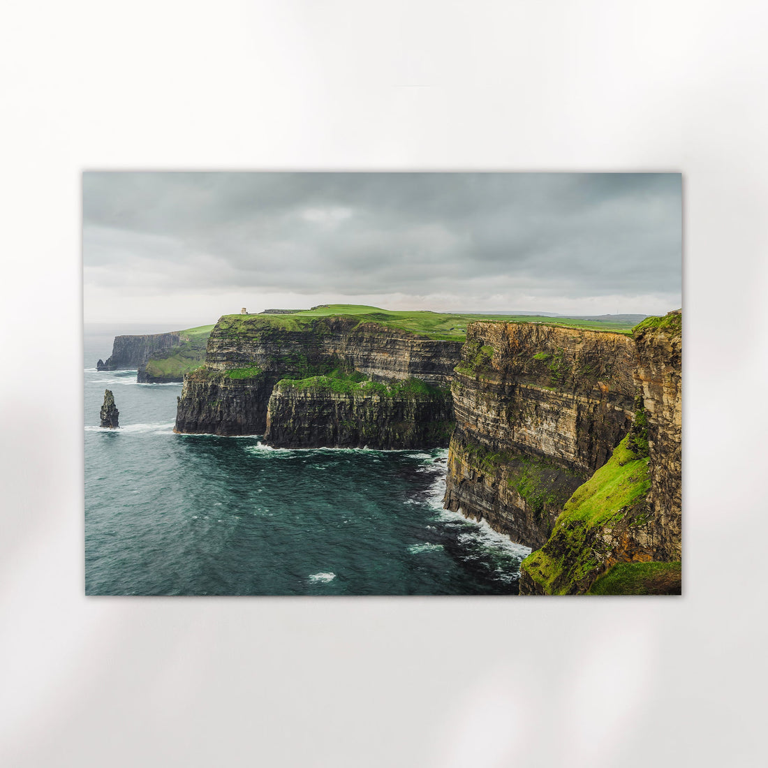 Full bleed Cliffs of Moher wall art print displayed on clean white background