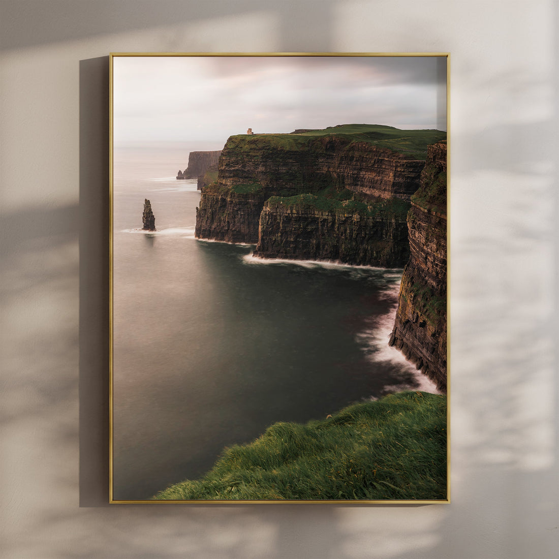 Cliffs of Moher wall art print with golden light on the cliffs and sea