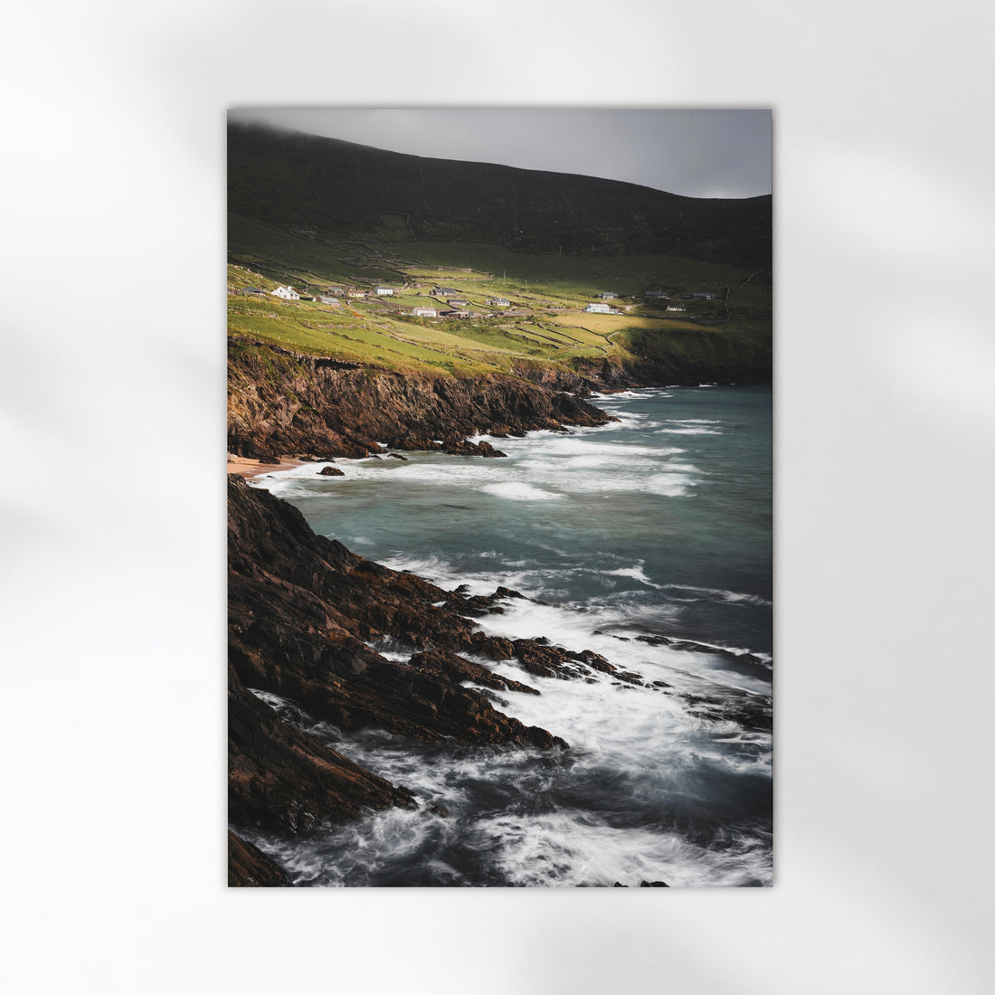 Irish coastal wall art print featuring the rugged shoreline of Coumeenoole Beach.