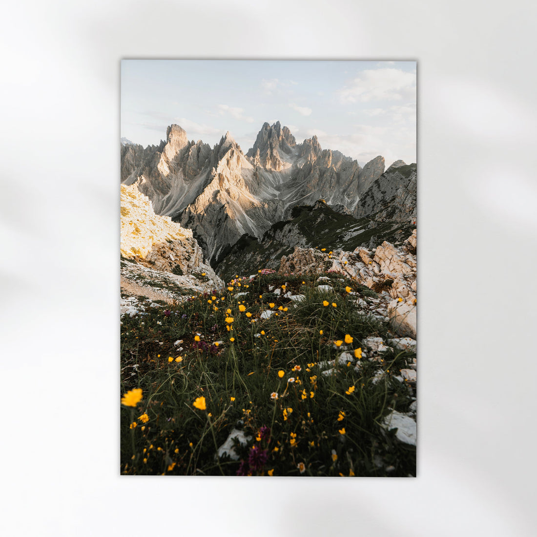Breathtaking Dolomites mountain photography print showcasing the sharp peaks of Cadini di Misurina.