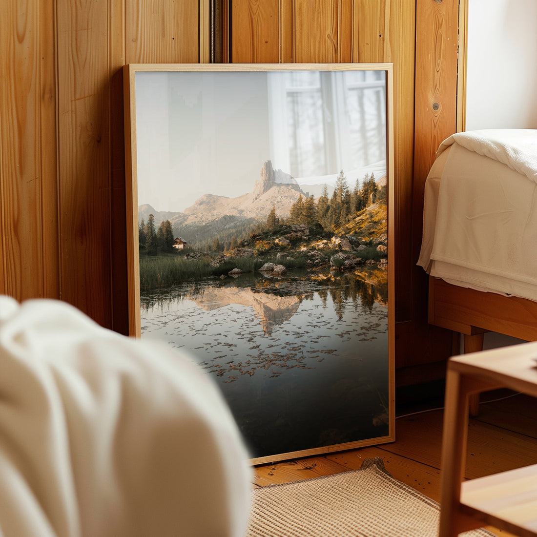 Captivating Dolomites nature photography print with soft light illuminating Lago di Federa and rugged peaks.