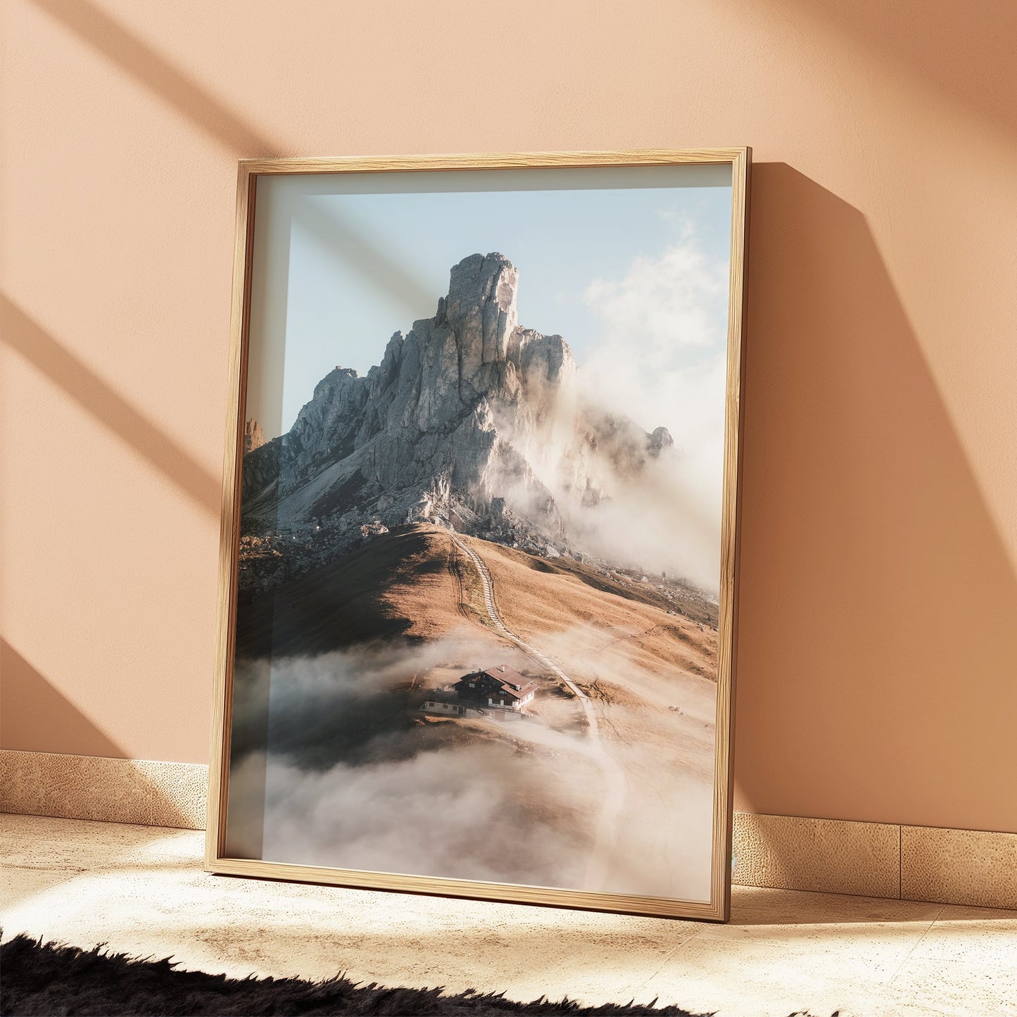 Scenic Dolomites wall art of Passo Giau, with dramatic peaks and a winding mountain trail.